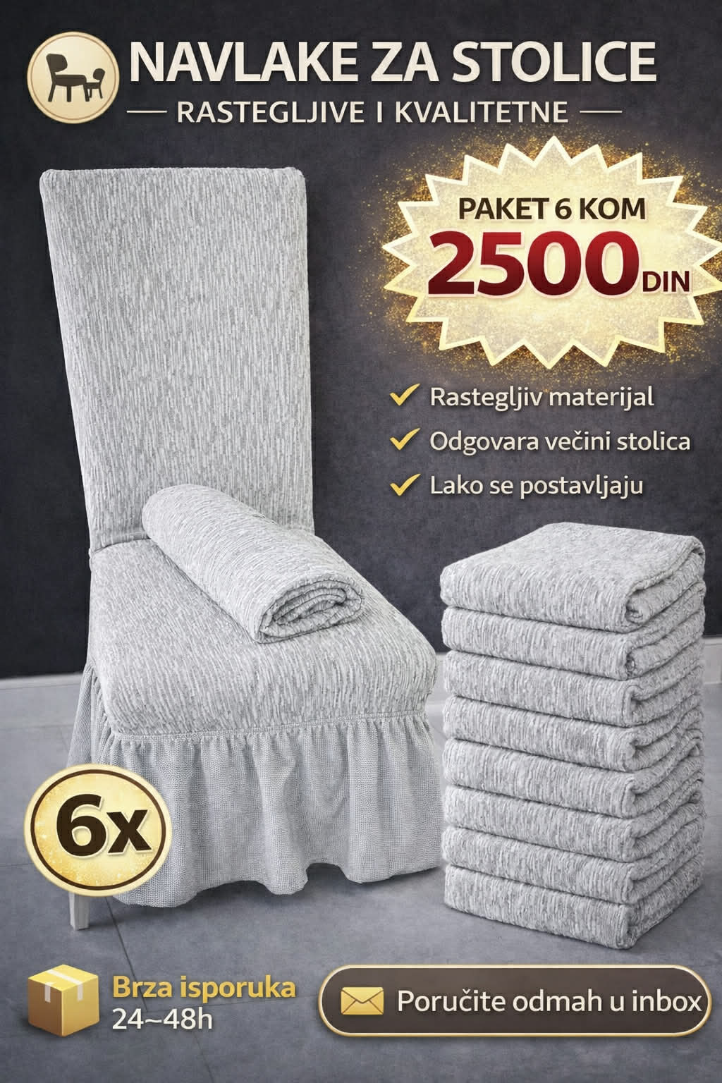 Rastegljive navlake za stolice sa karner Žakard 3 Rastegljive navlake za stolice sa karner Žakard - Image 3